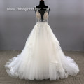 2021 Elegant Illusion Tulle Sexy Backless High Quality Beautiful Flower Pattern Lace Wedding Bride Gown